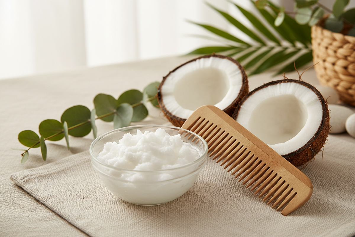 Olio di cocco contro i pidocchi con pettine a denti stretti per il trattamento naturale dei capelli