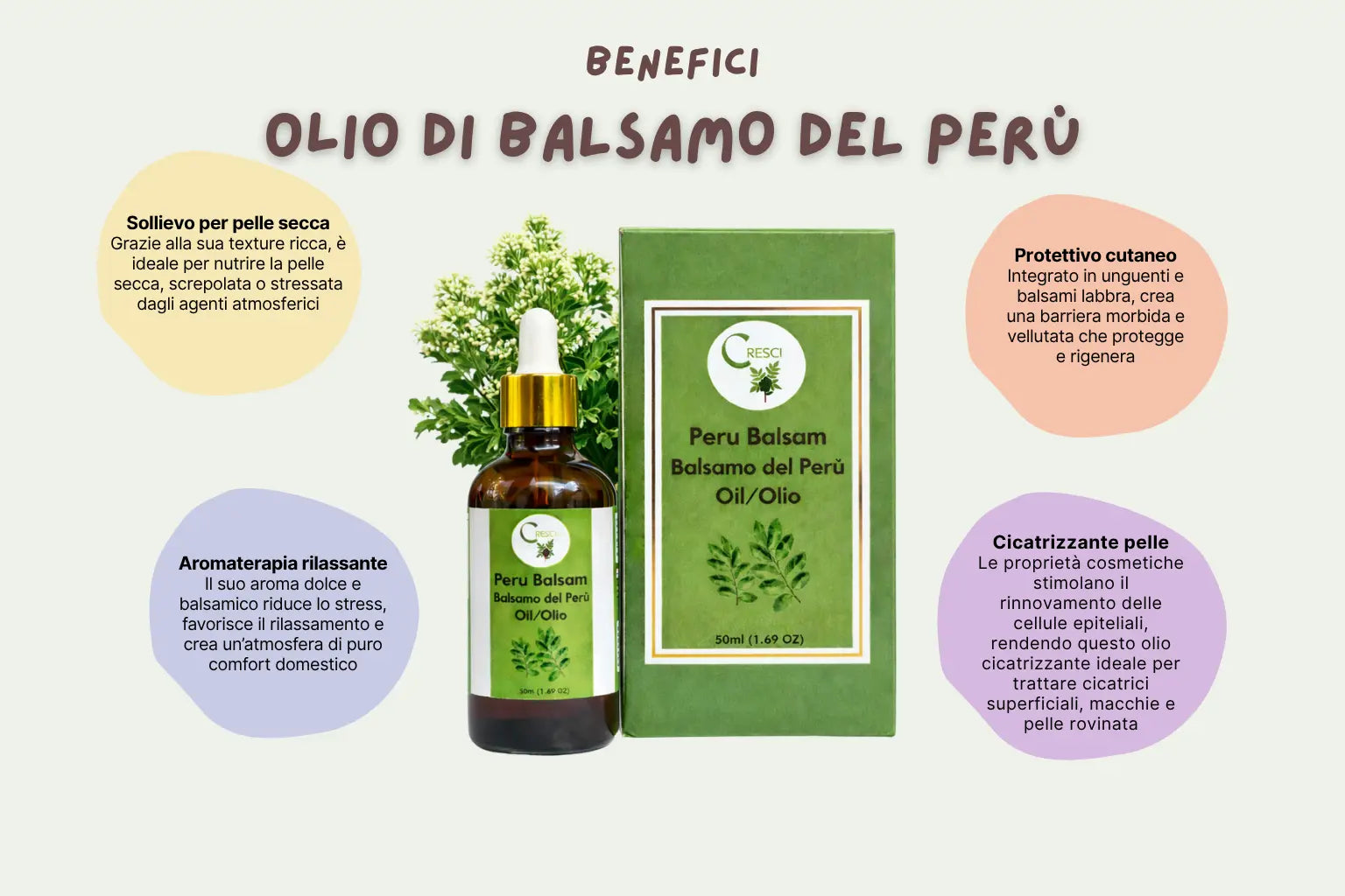 Olio di Balsamo del Perù 100% Puro 50ml - Resina Naturale Profumo Vaniglia e Pelle