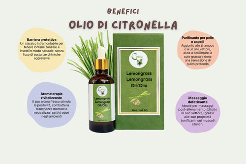 Olio di Citronella Puro 50ml - Antizanzare Naturale Aromaterapia e Viso
