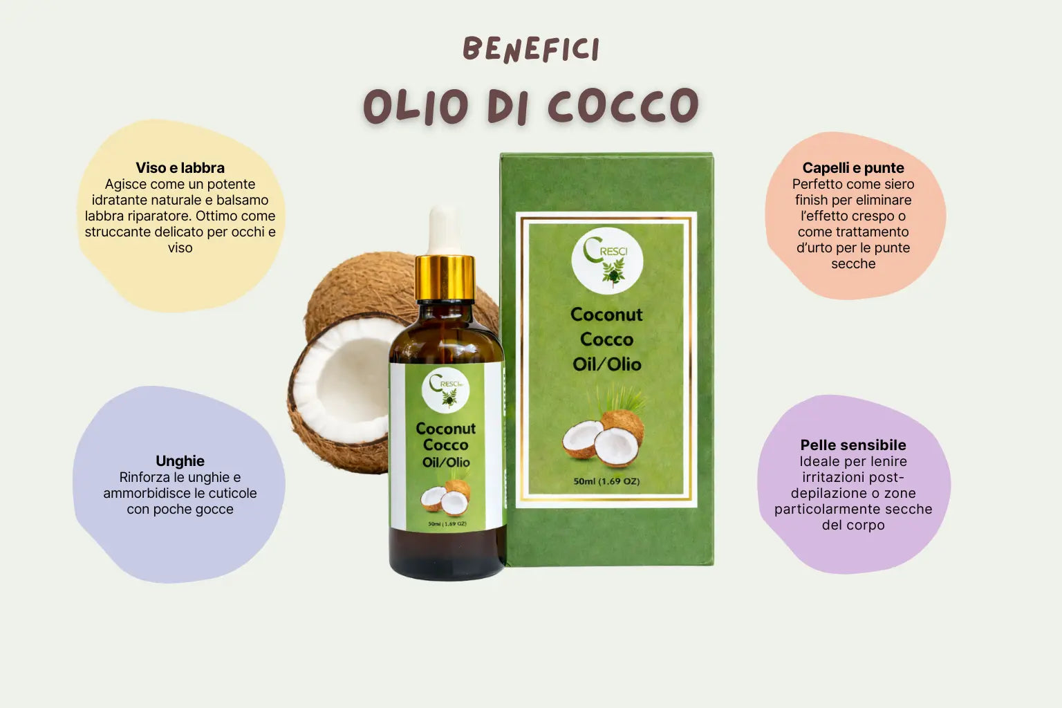 Olio di Cocco 100% Puro Spremuto a Freddo - Uso Cosmetico Viso