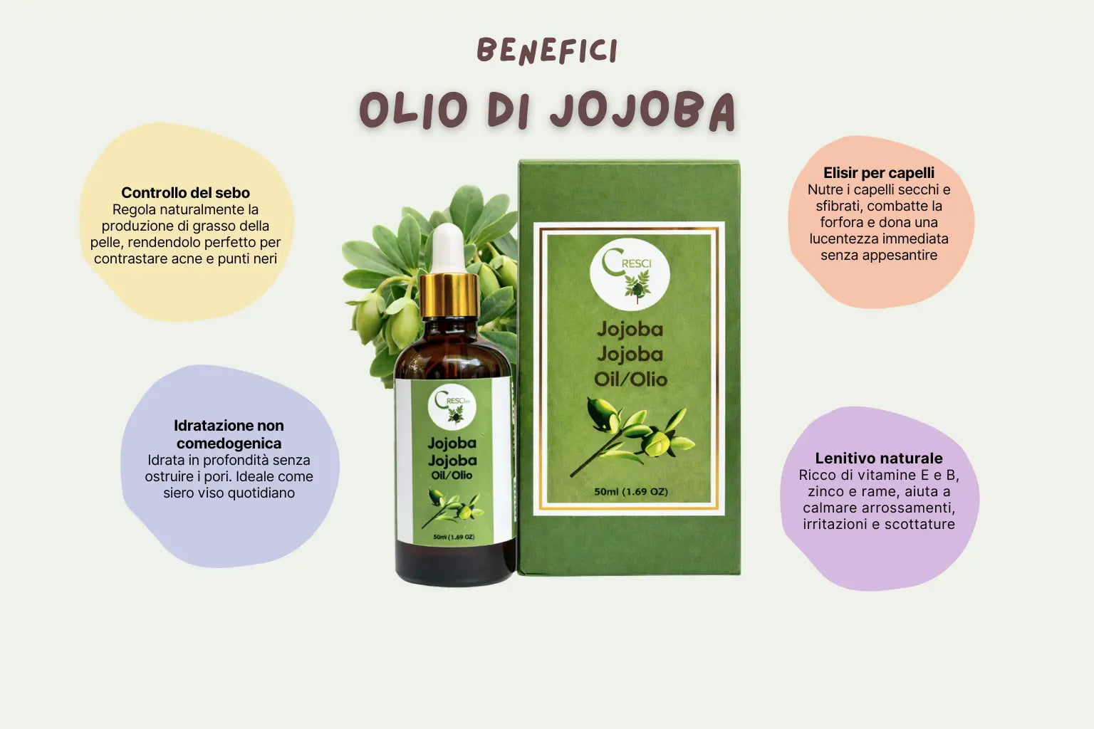 Olio di Jojoba Puro 100%  50ml - Spremuto a Freddo per Viso