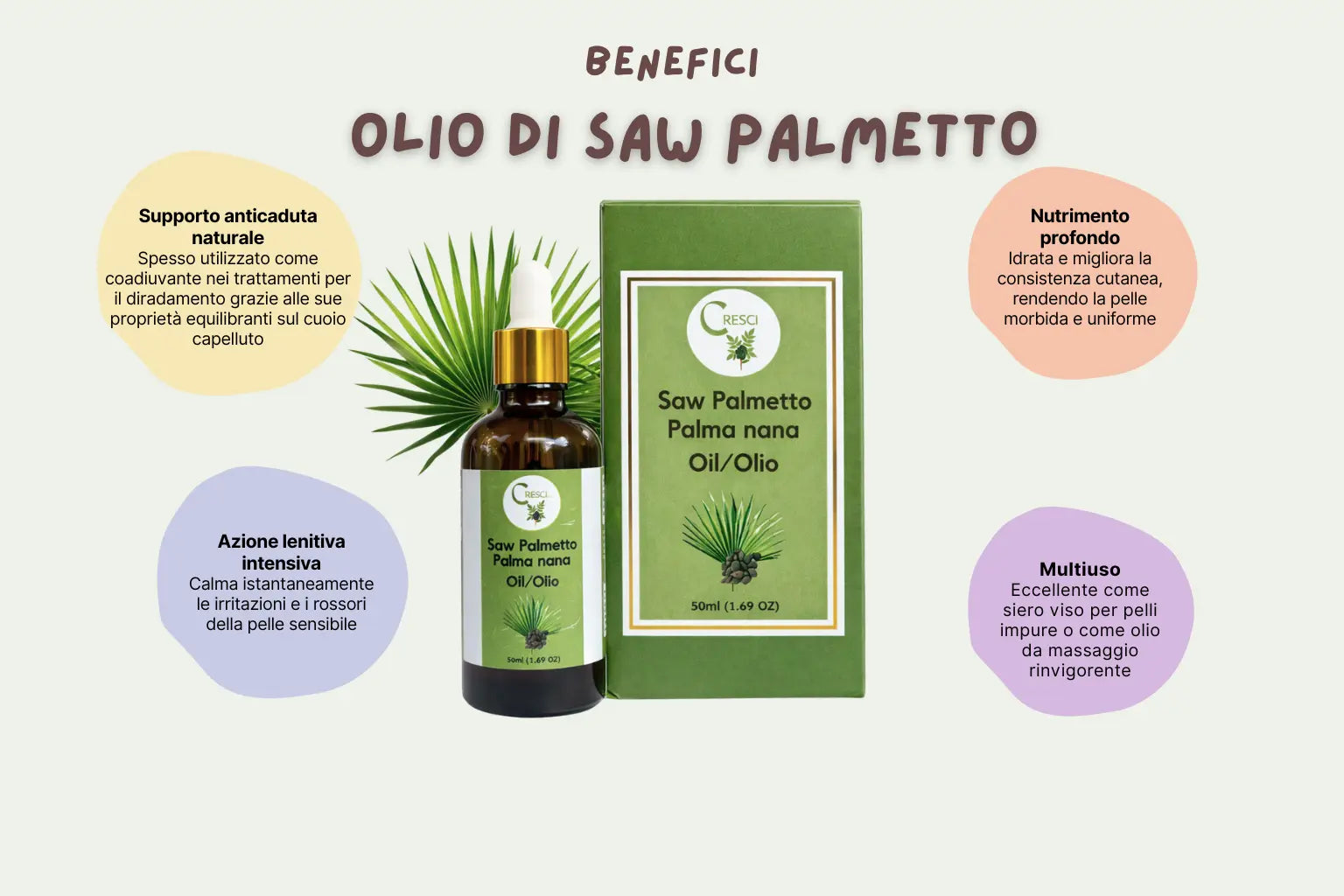 Olio di Saw Palmetto 100% Puro 50ml - Estratto Naturale Capelli e Cuoio Capelluto