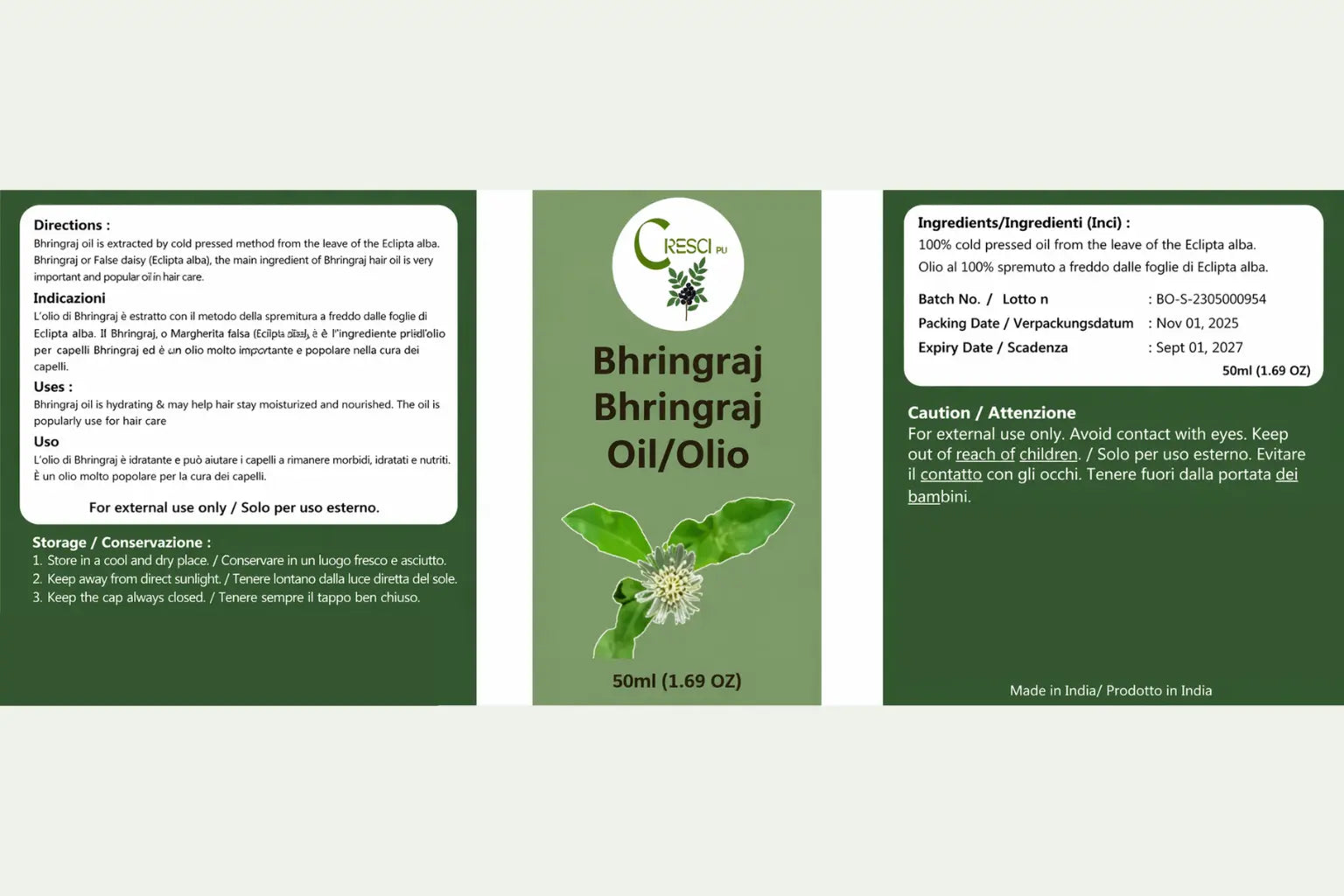 Olio di Bhringraj Puro 100% 50 ml – Olio Ayurvedico per Capelli Nutriente, Rinforzante e Contrasto Capelli Secchi e Fragili