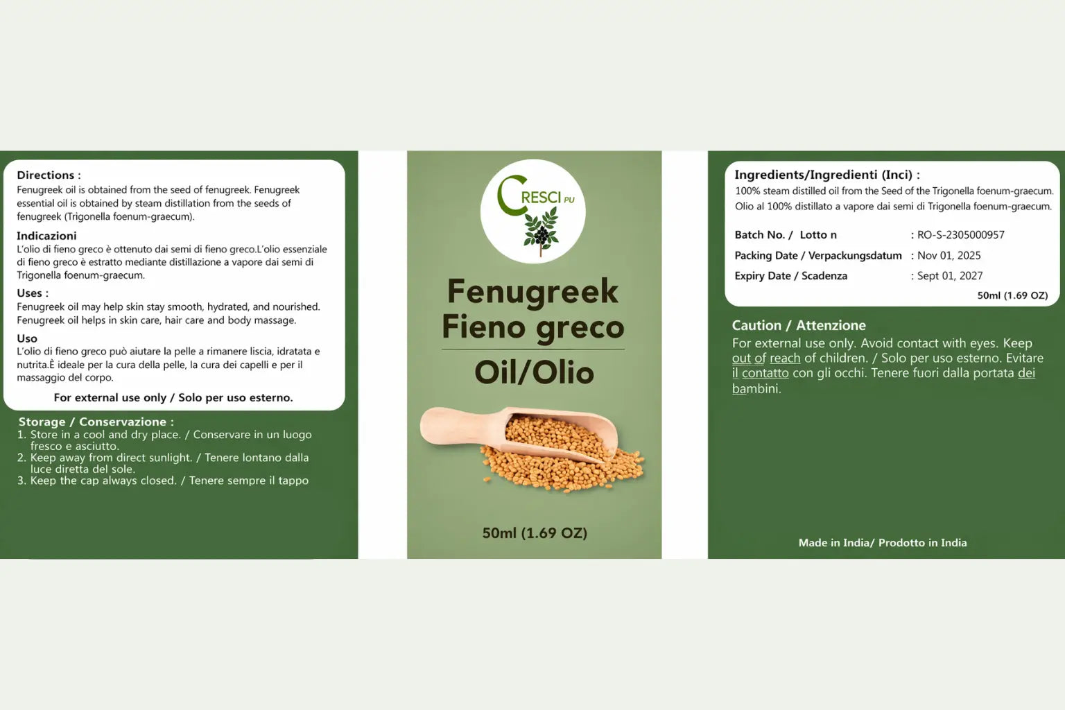 Olio di Fieno Greco 100% Puro 50ml - Rassodante Corpo Seno e Glutei Naturale