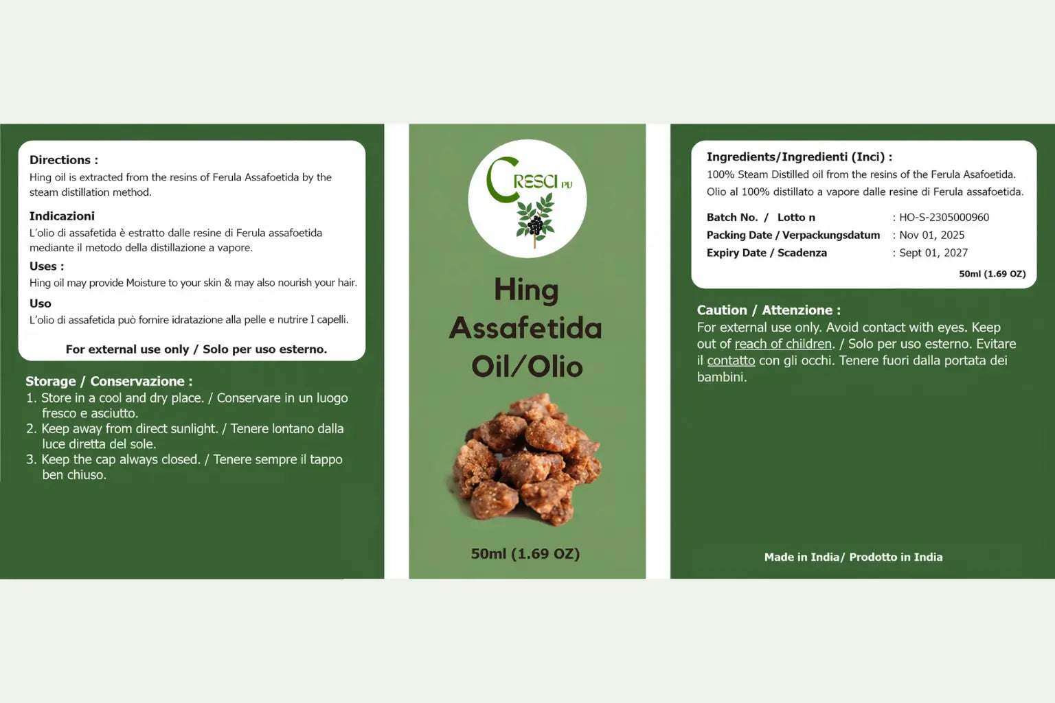 Olio Essenziale di Hing 100% Puro - Assafetida Ferula - Aroma Terroso e Benessere
