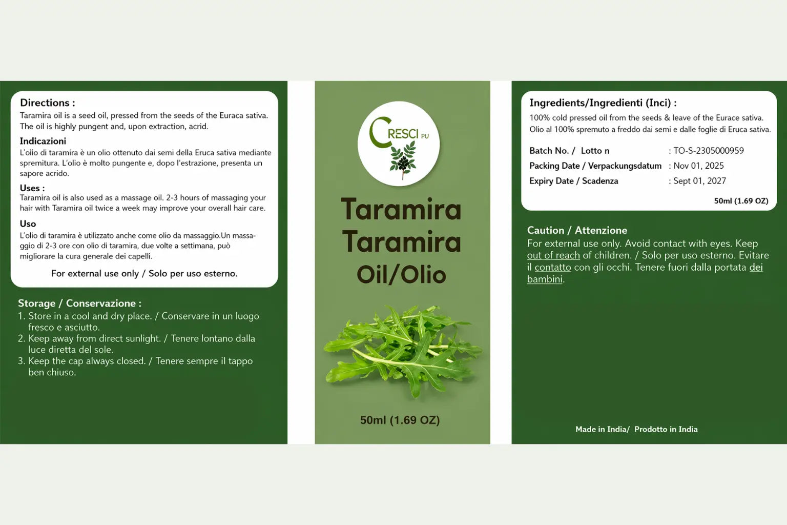 Olio di Taramira 100% Puro 50ml - Jamba Oil per Capelli Anti-Forfora e Caduta