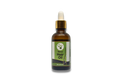 Flacone contagocce in vetro ambrato con etichetta verde ‘Natural Hair Oil’, olio naturale per capelli da 50 ml