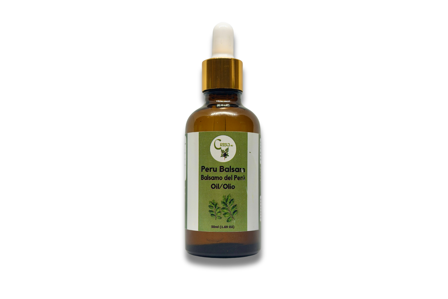 Balsamo del Perù (Peru Balsam) 50 ml in flacone contagocce in vetro ambrato con tappo dorato ed etichetta verde