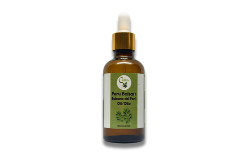 Balsamo del Perù (Peru Balsam) 50 ml in flacone contagocce in vetro ambrato con tappo dorato ed etichetta verde