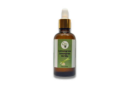 Olio di Lemongrass 50 ml in flacone contagocce in vetro ambrato con tappo dorato ed etichetta verde. Repellente naturale zanzare, olio citronella per bambini, pelle grassa tonificante, aromaterapia rivitalizzante, massaggio defaticante. 