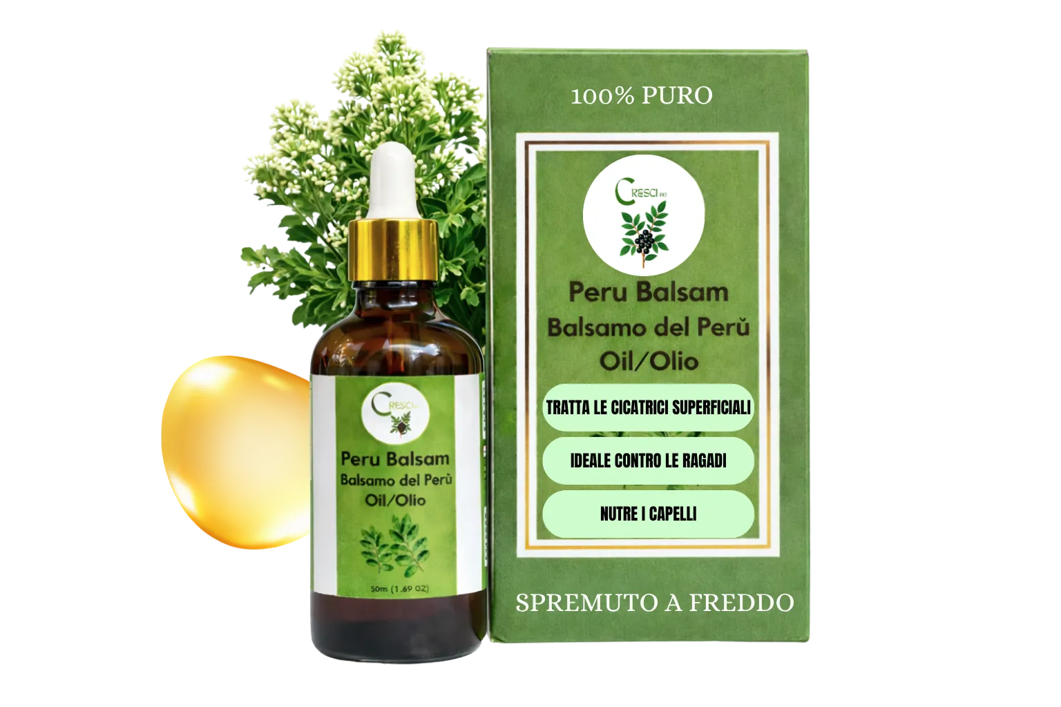 Olio di Balsamo del Perù 100% Puro 50ml - Resina Naturale Profumo Vaniglia e Pelle