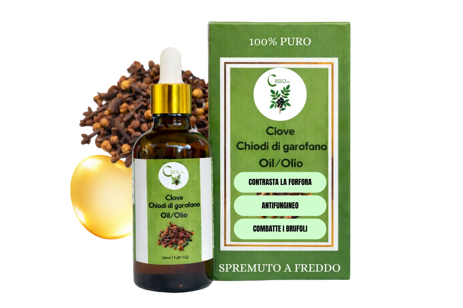 Olio di Chiodi di Garofano 100% Puro 50ml - Stimolante Pelle e Capelli