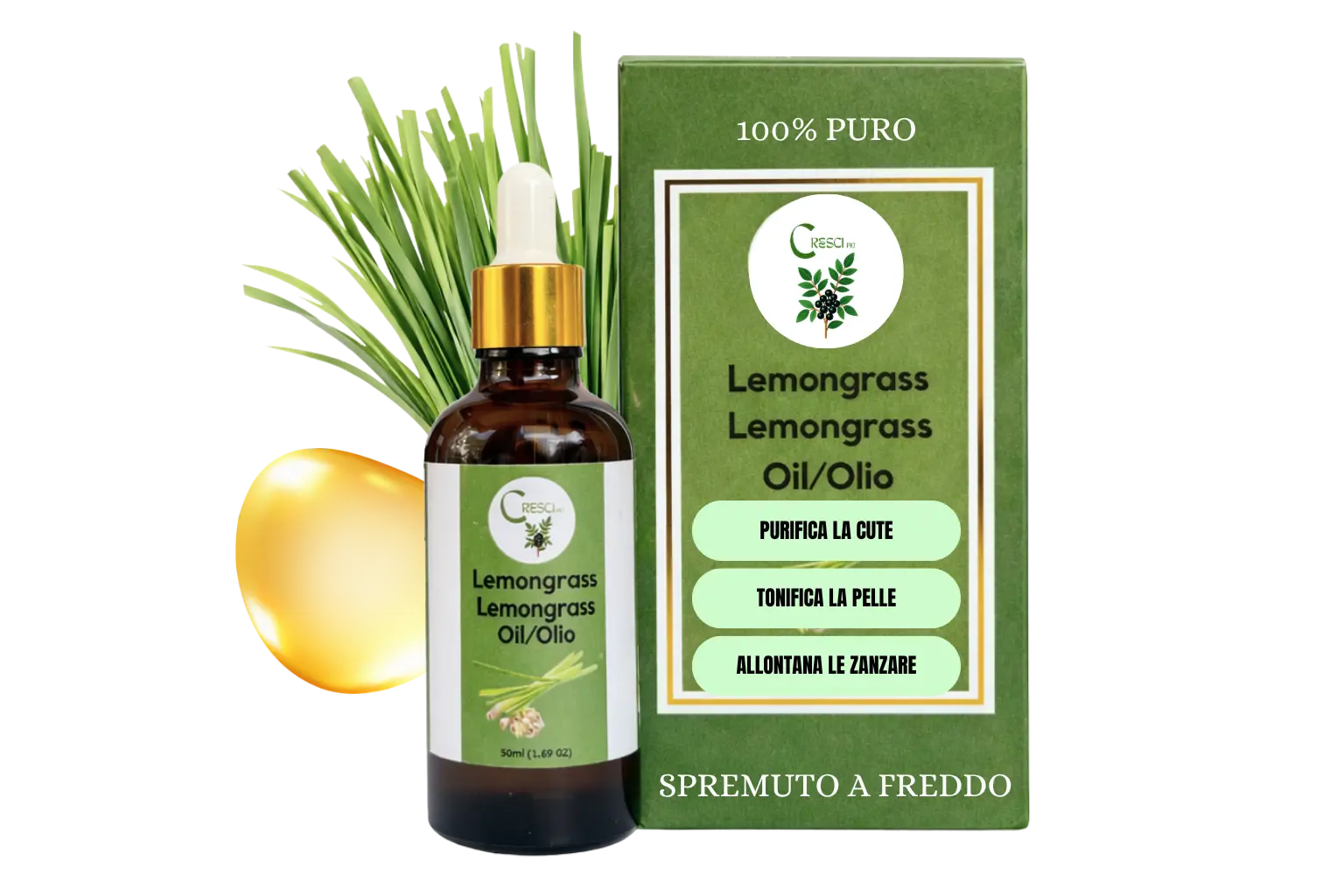 Olio di Citronella Puro 50ml - Antizanzare Naturale Aromaterapia e Viso