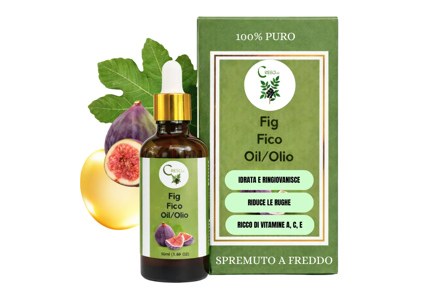 Olio di Fico 100% Puro 50ml - Spremuto a Freddo Elasticizzante Corpo e Antirughe