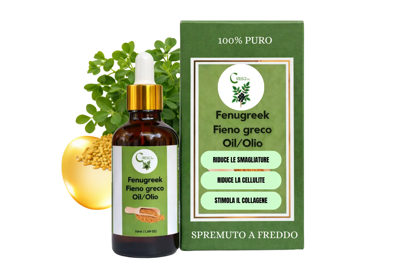 Olio di Fieno Greco 100% Puro 50ml - Rassodante Corpo Seno e Glutei Naturale