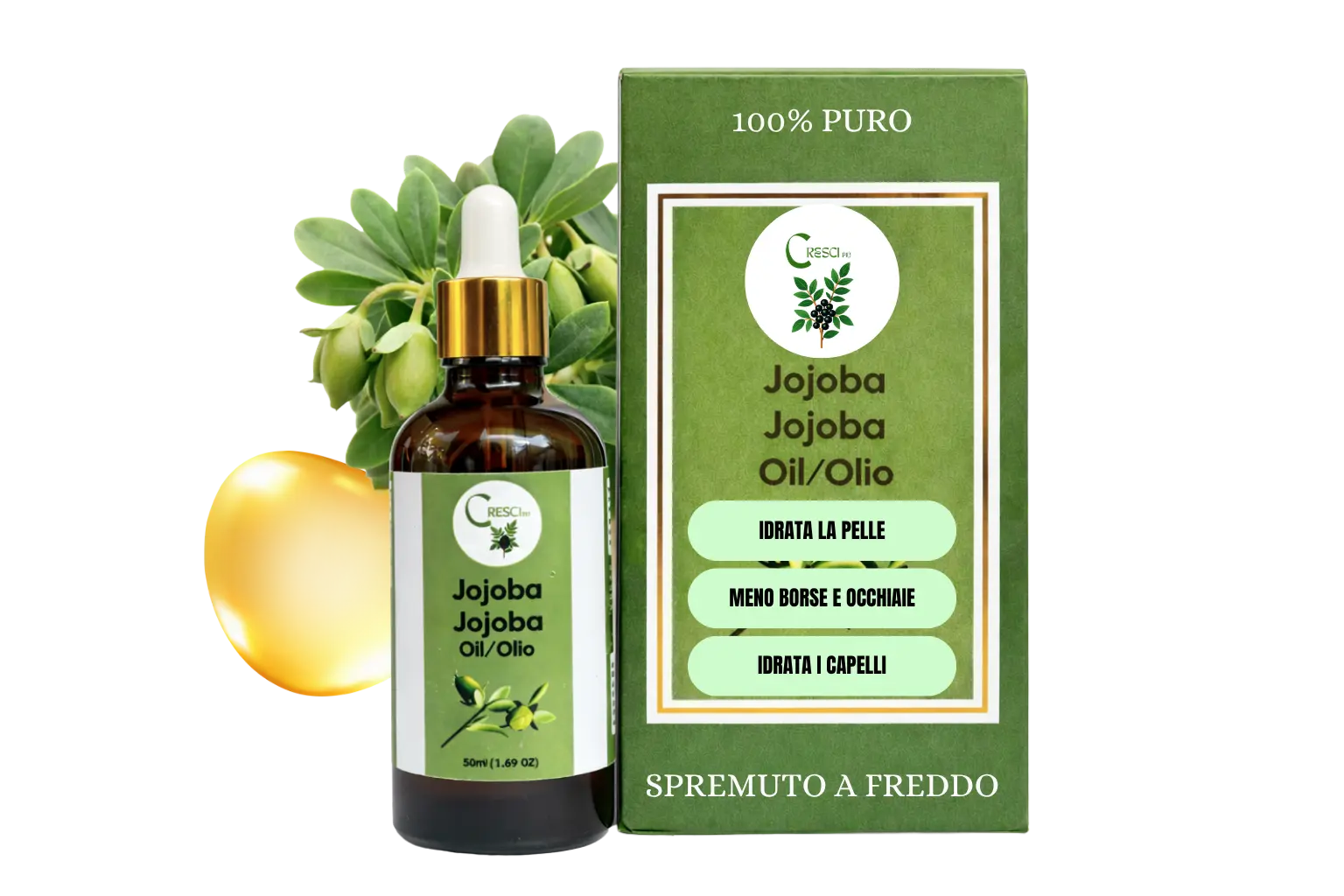 Olio di Jojoba Puro 100%  50ml - Spremuto a Freddo per Viso