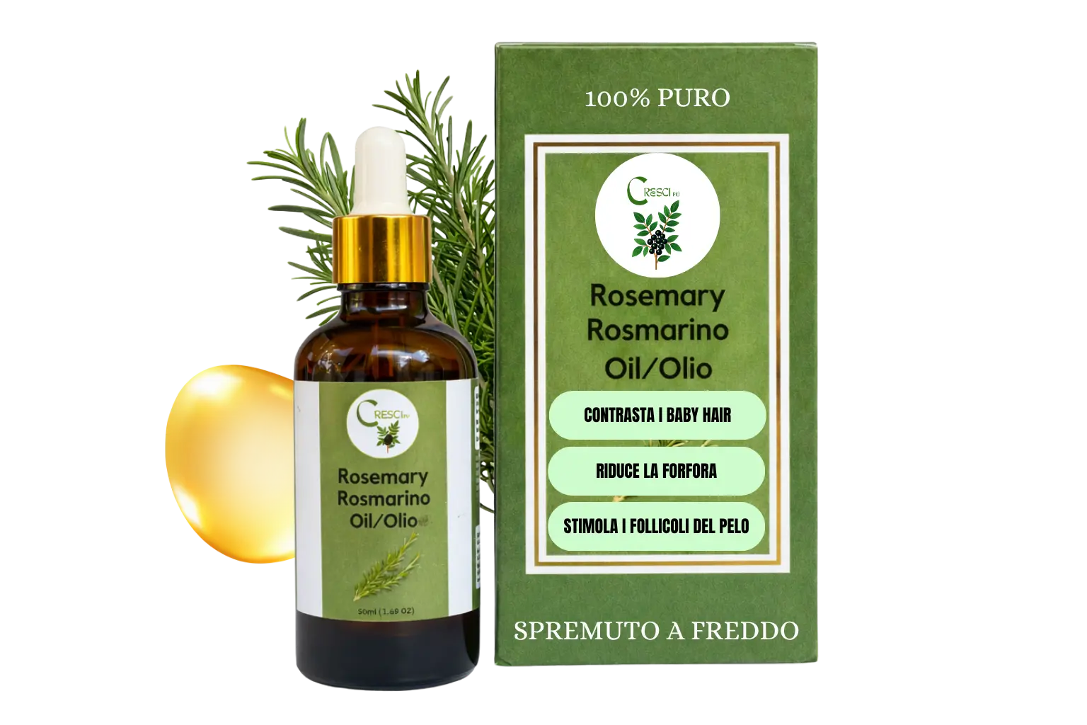 Olio di Rosmarino 100% Puro 50ml - Stimolante Crescita Capelli e Viso
