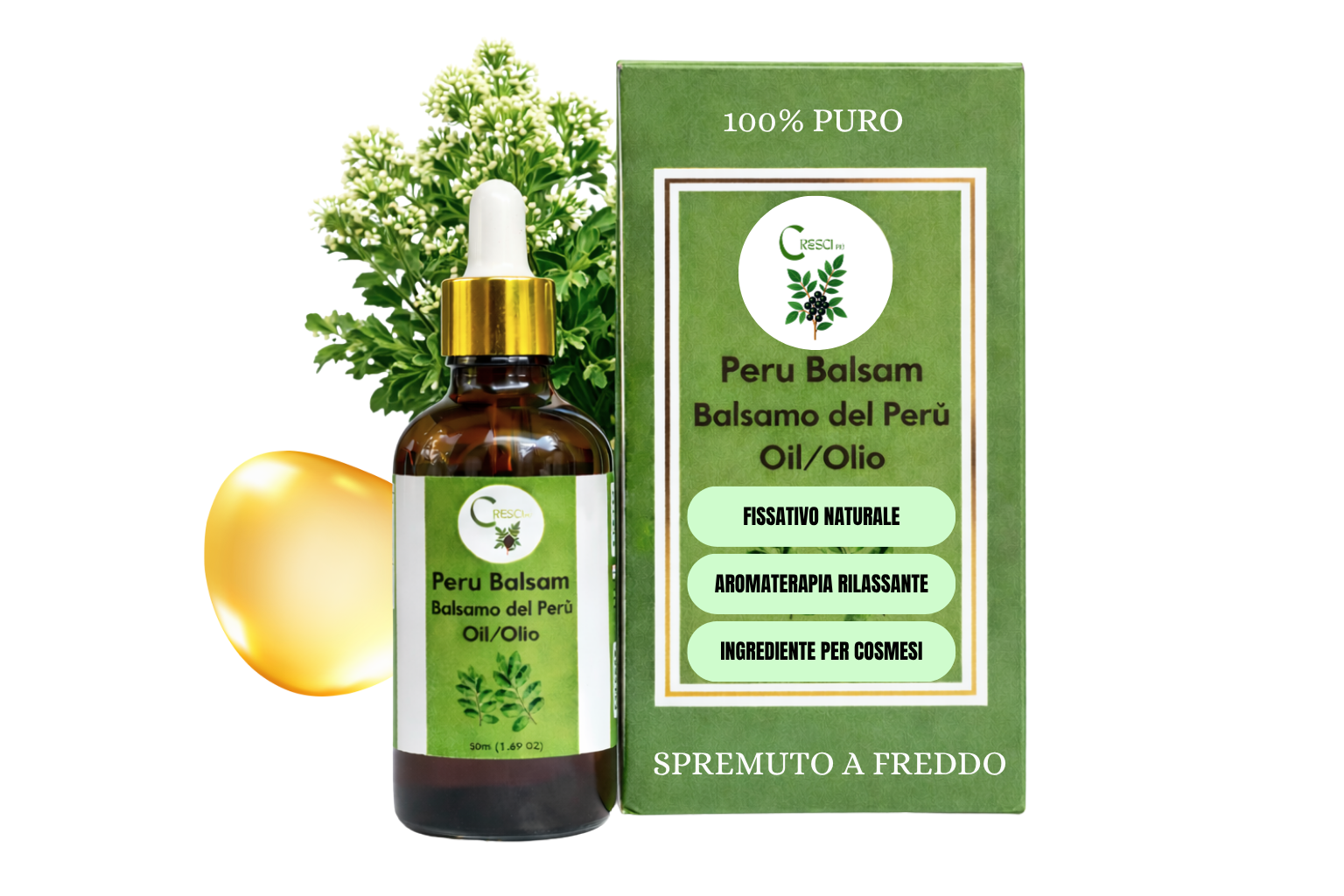 Olio di Balsamo del Perù Puro 100% - Resina Naturale Profumo Vaniglia | Cresci Più